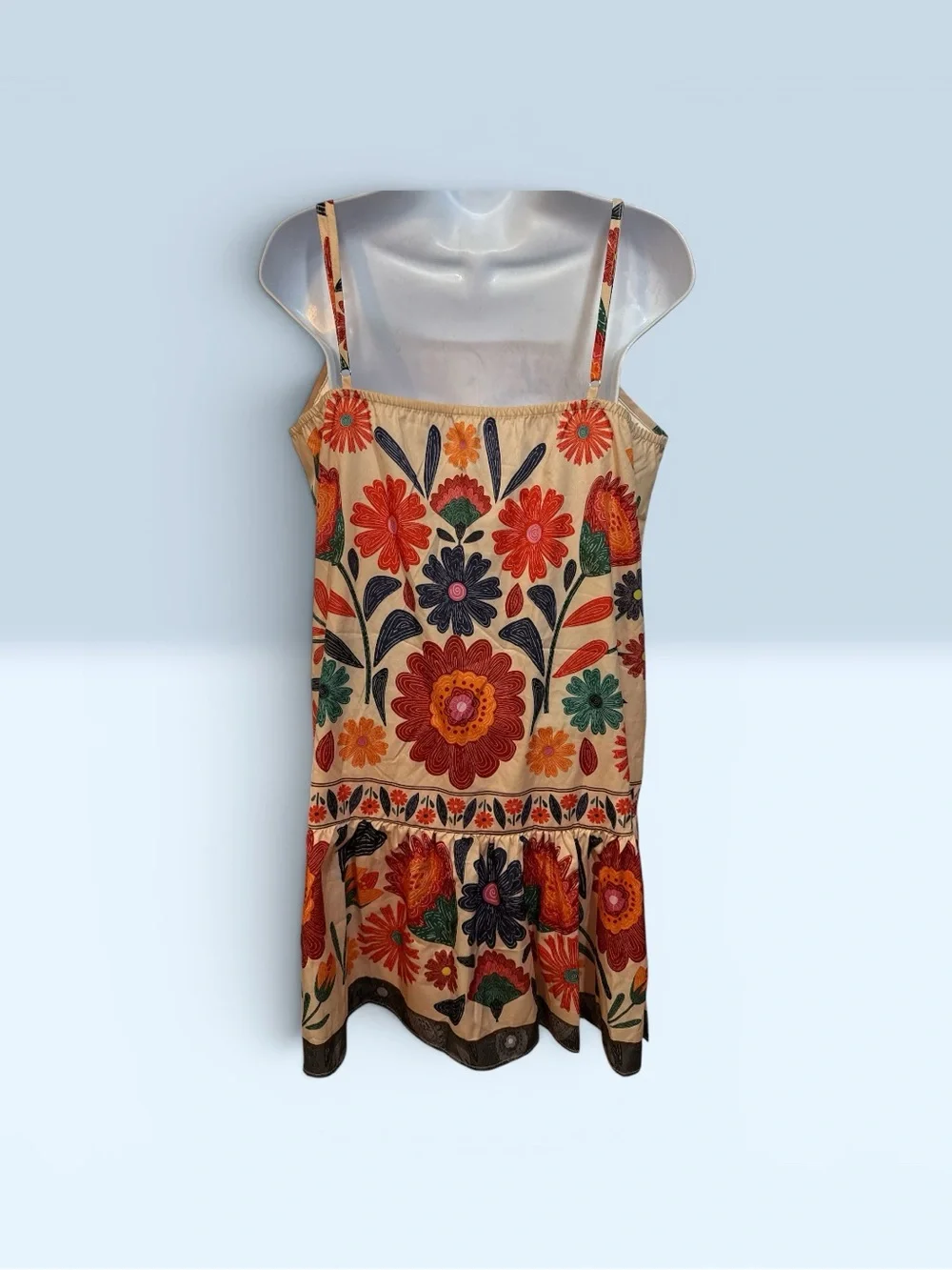Floral Tiered Sundress in Cream with Multicolor Blooms Sz XL - Picture 3 of 5